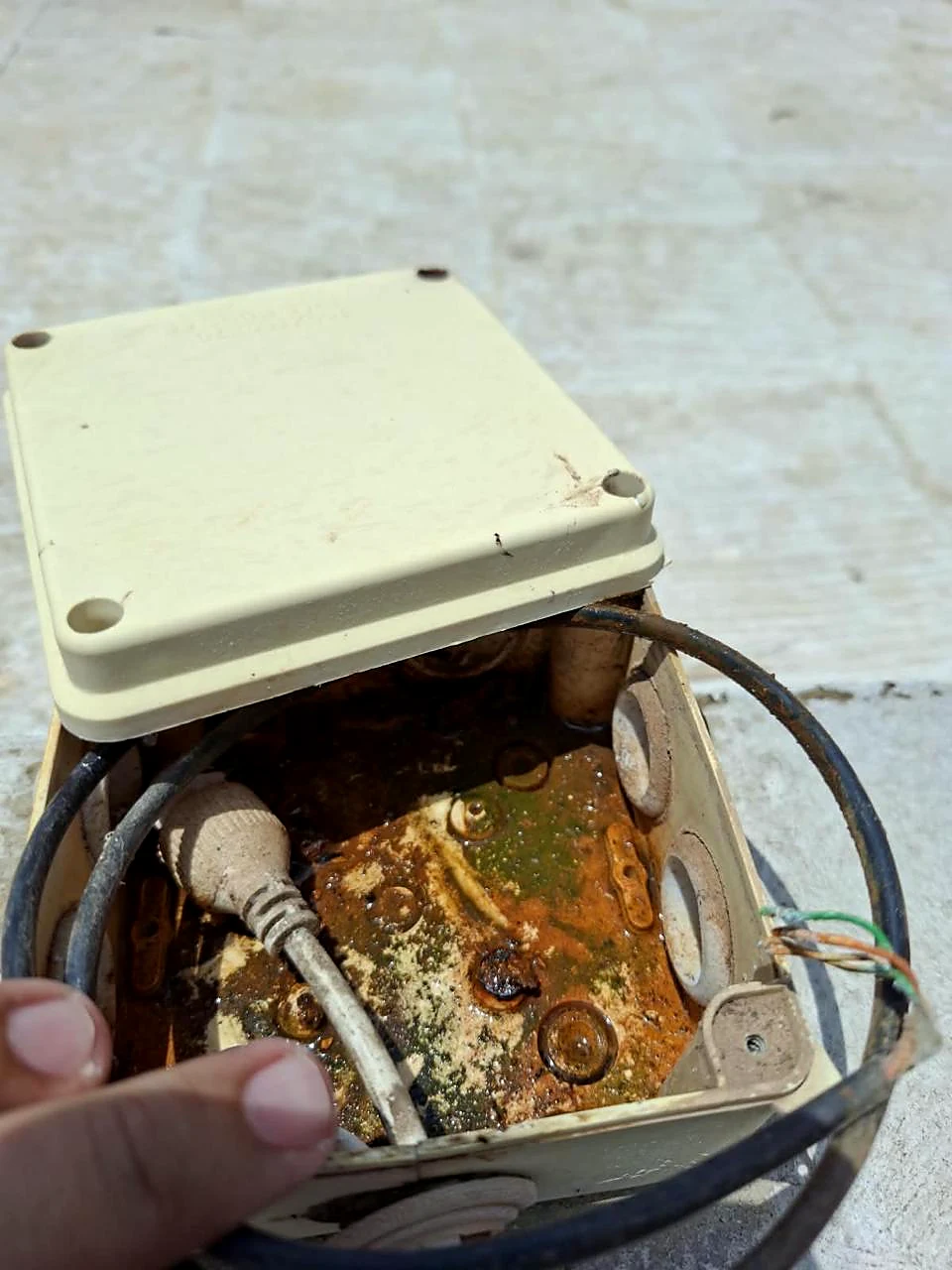 Caja de registro con agua estancada